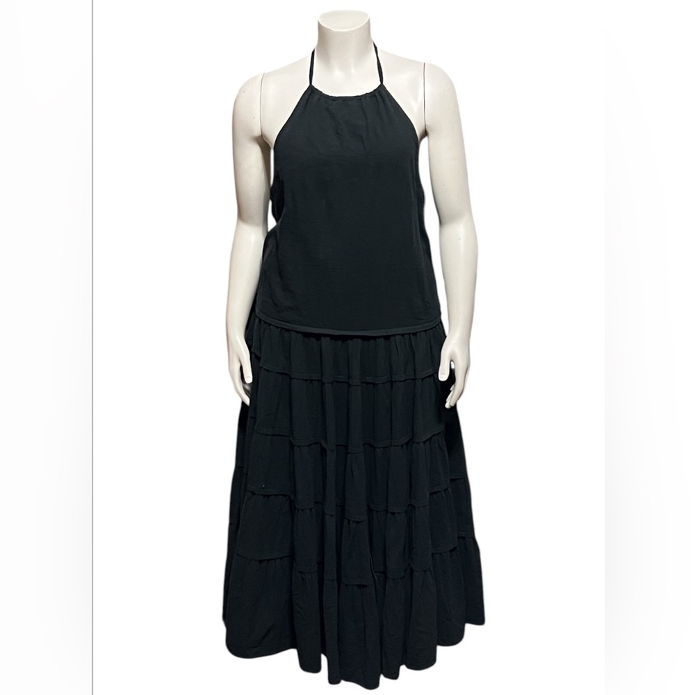Free People Sz S Black Dress Somewhere Sunny Drop Waist Maxi Tiered Flowy Boho